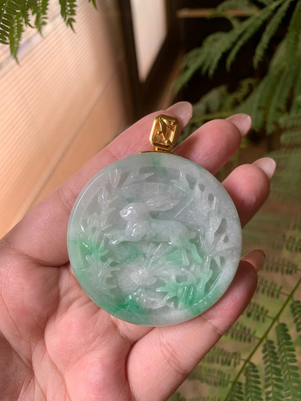 &quot;Live&quot; 18k Yellow Gold Custom Rabbit Pendant Bamboo Bail