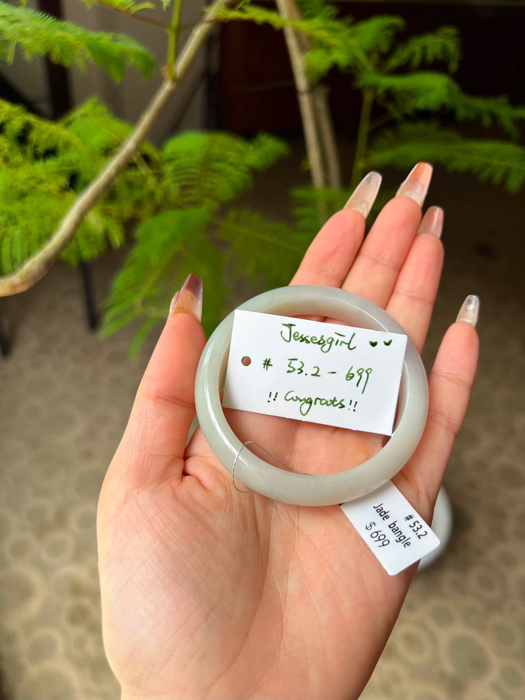 "Live" Natural Light Yellow Green Jadeite Jade Comfort-Fit Bangle Bracelet (08/04/26)