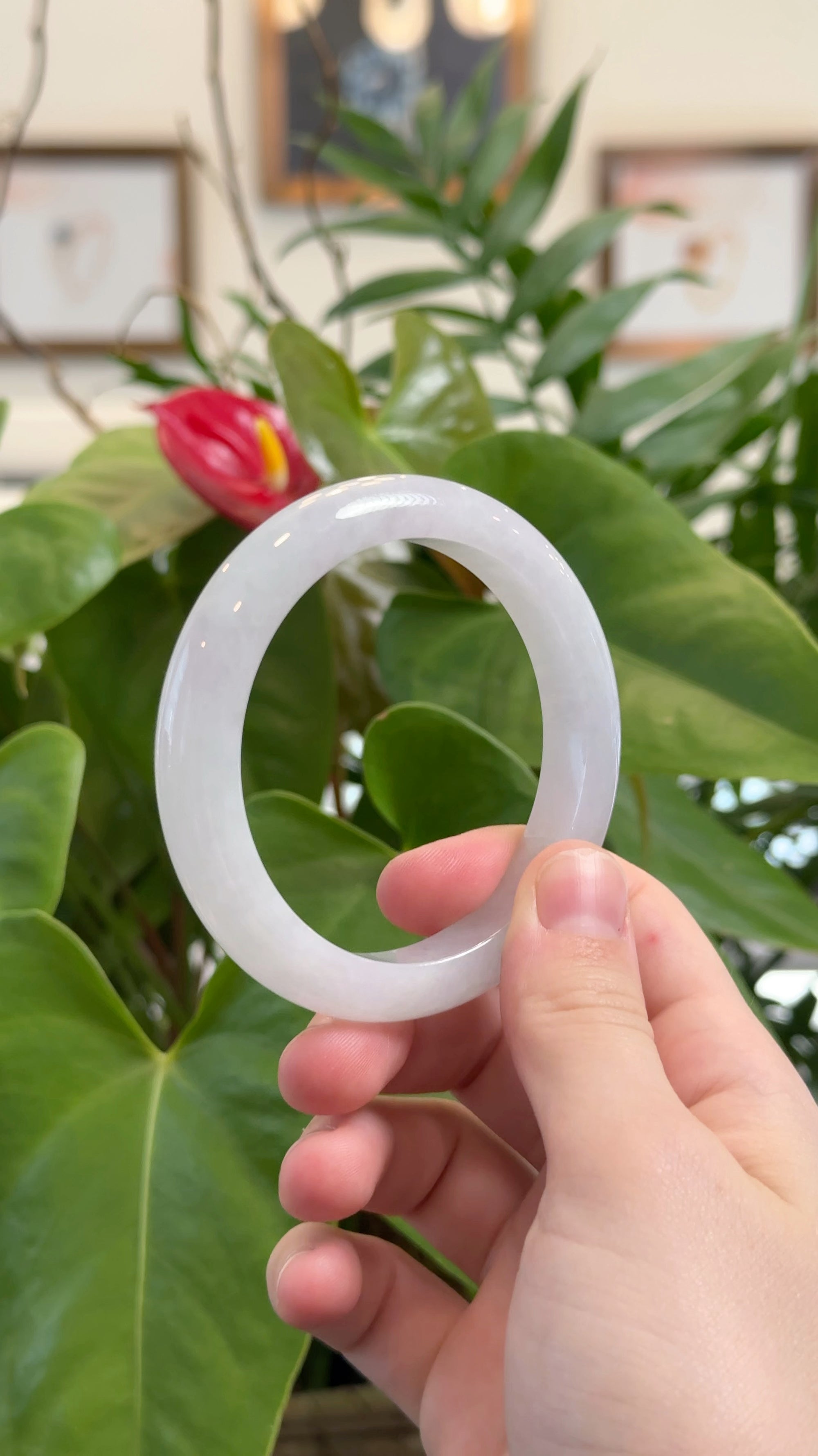 Baikalla Natural Icy Faint Green Jadeite Jade Bangle Bracelet (57.2 mm) 