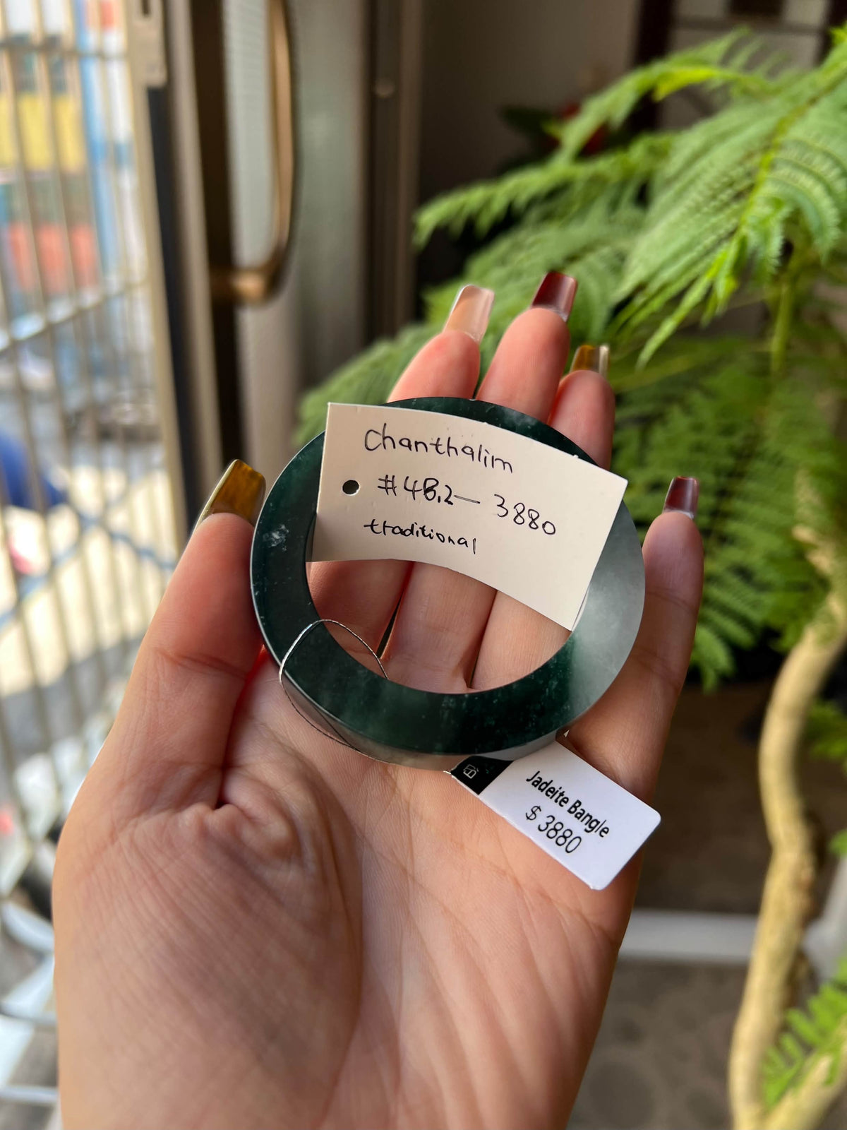 "Live" Natural Deep Green W/ Moonlight Semi-Polished Jadeite Jade Bangle (10/26/26)
