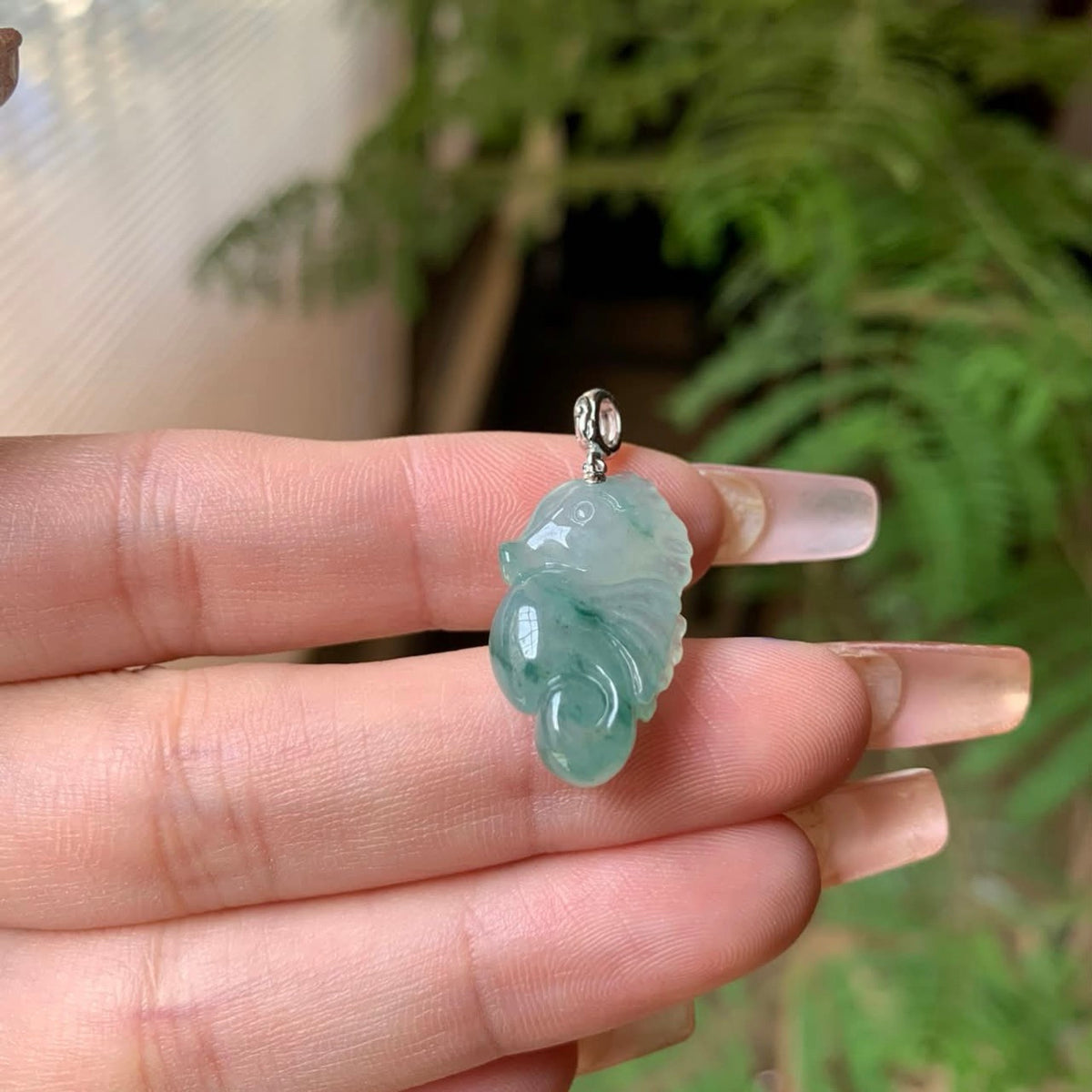 Custom 18K White Gold Icy Blue Green Flower Jadeite Jade Seahorse Pendant Charm Bail (Gold Only)