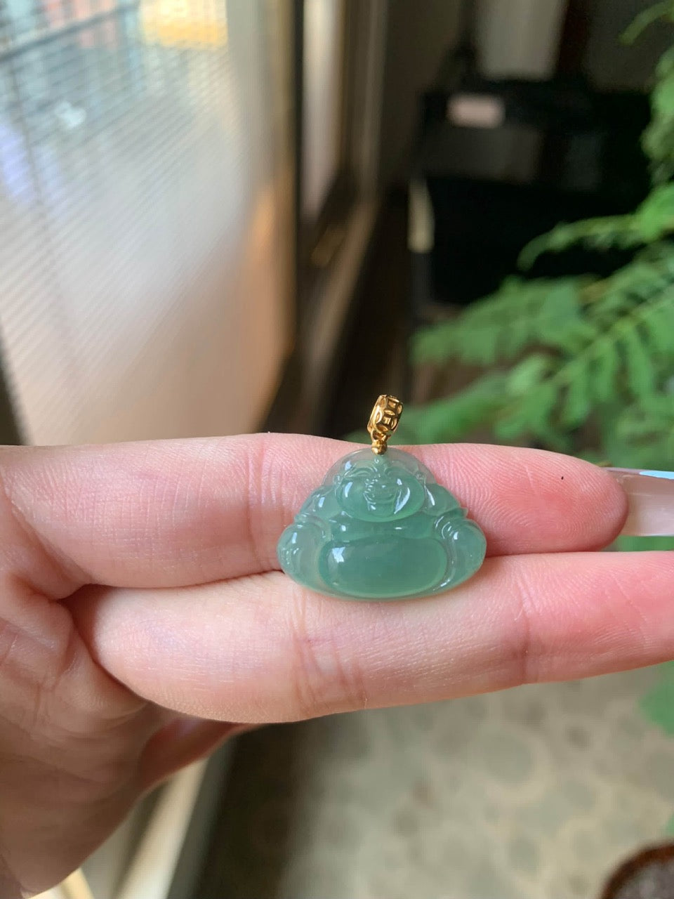 Custom 18K Yellow Gold Icy Green Jadeite Jade Buddha Pendant Simple Bail (Gold Only)