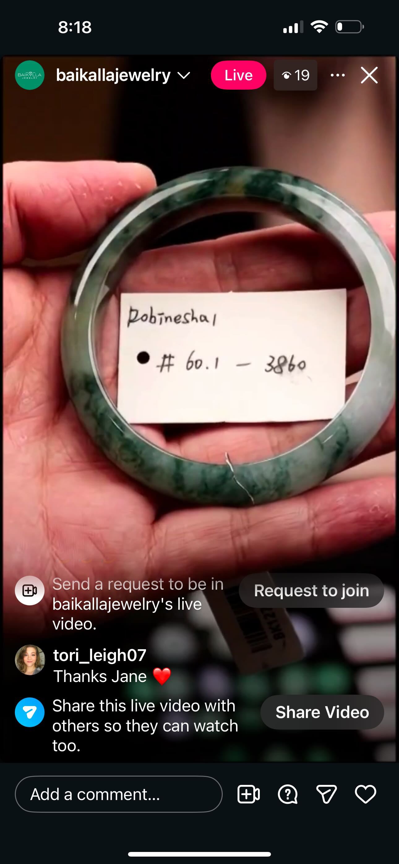 &quot;Live&quot; Blue Flower W/ Hazel Honey Natural Jadeite Jade Bangle (12/10/2025)