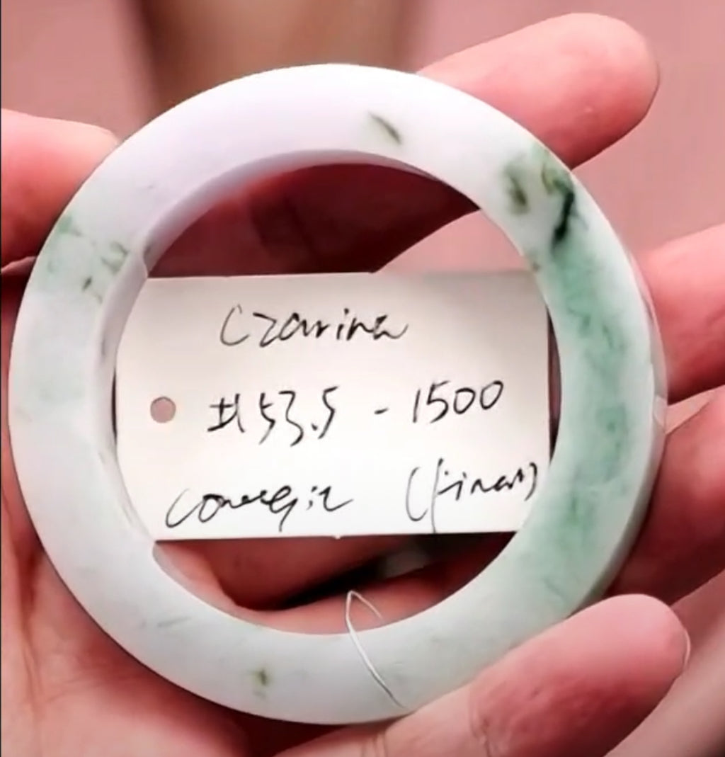 "Live" Natural Light Lavender W/ Green Flowers Semi-Polished Jadeite Jade Bangle (10/22/26) *Final Sale