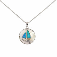 Baikalla Jewelry Gemstone Pendant Necklace Baikalla Sterling Silver Opal Sailboat Bezel Pendant Necklace
