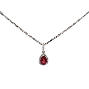 Baikalla Jewelry Gemstone Pendant Necklace Pendant Only Baikalla 14k White Gold Genuine AAA Tear Drop Garnet Pendant Necklace With Diamonds
