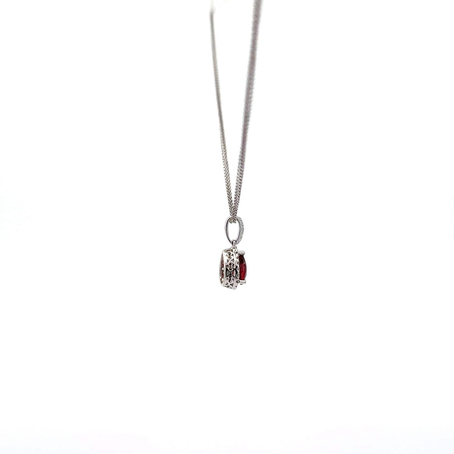 Baikalla Jewelry Gemstone Pendant Necklace Baikalla 14k White Gold Genuine AAA Tear Drop Garnet Pendant Necklace With Diamonds