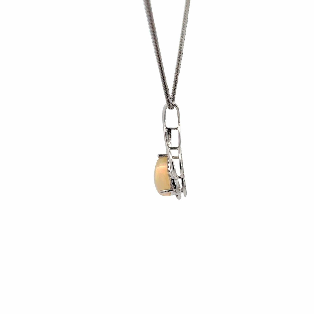 Baikalla Jewelry Gemstone Pendant Necklace 14k White Gold Natural Opal Tear Drop Necklace With Diamonds