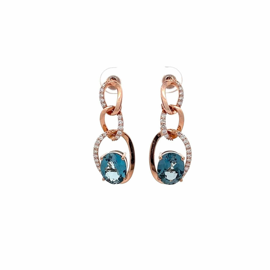 Baikalla Jewelry Gold Gemstone Earrings Baikalla 14K Rose Gold Oval Topaz Diamond Dangle Earrings