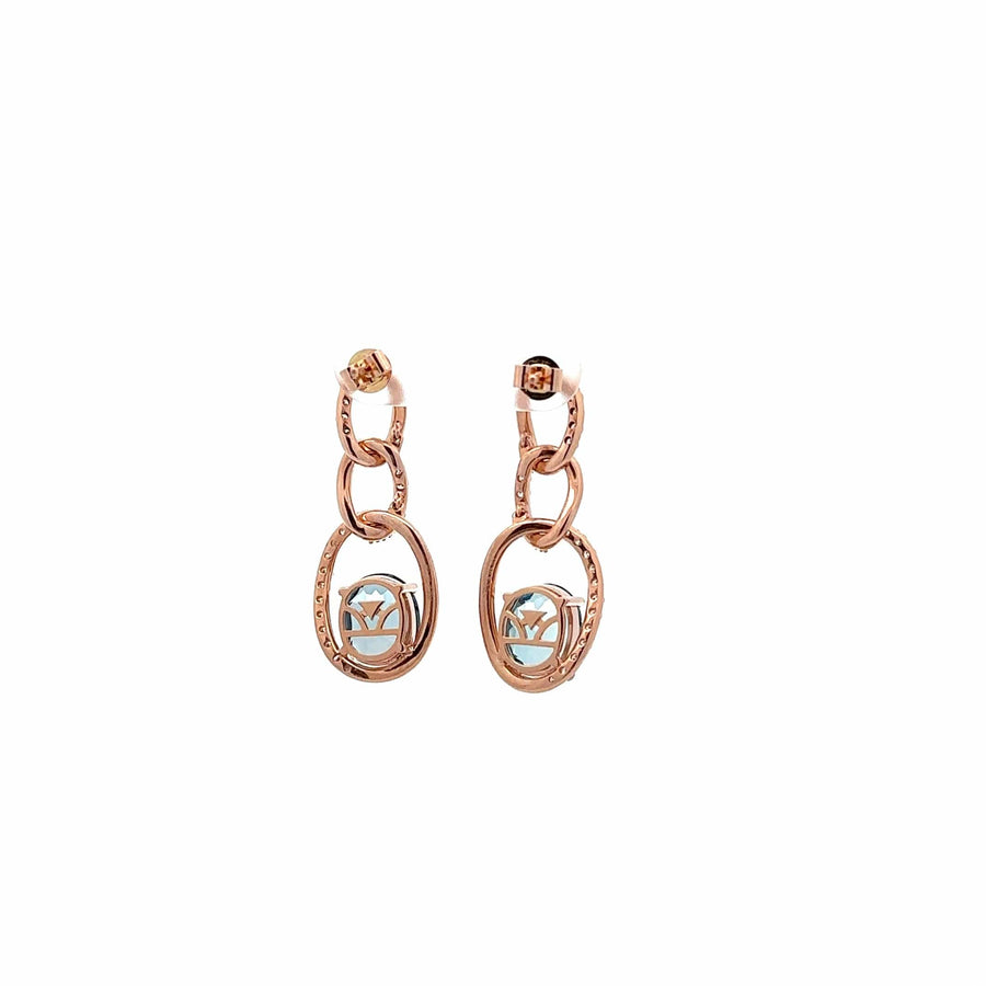 Baikalla Jewelry Gold Gemstone Earrings Baikalla 14K Rose Gold Oval Topaz Diamond Dangle Earrings