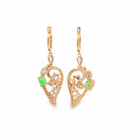 Baikalla Jewelry Gold Gemstone Earrings Baikalla 18K Rose Gold Sapphire and Zircon Heart Dangle Earrings
