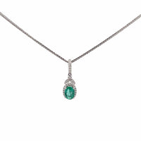Baikalla Jewelry Gemstone Pendant Necklace Baikalla™ 14k White Gold Emerald AA Round Necklace pendant With Diamond Halo