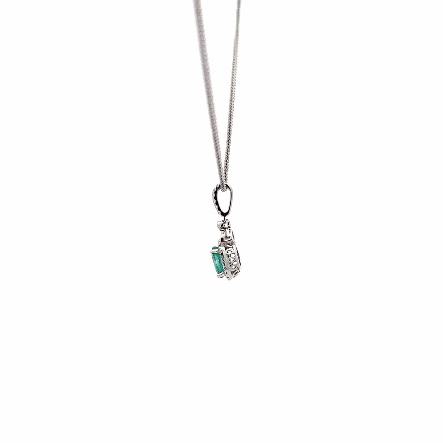 Baikalla Jewelry Gemstone Pendant Necklace Baikalla™ 14k White Gold Emerald AA Round Necklace pendant With Diamond Halo