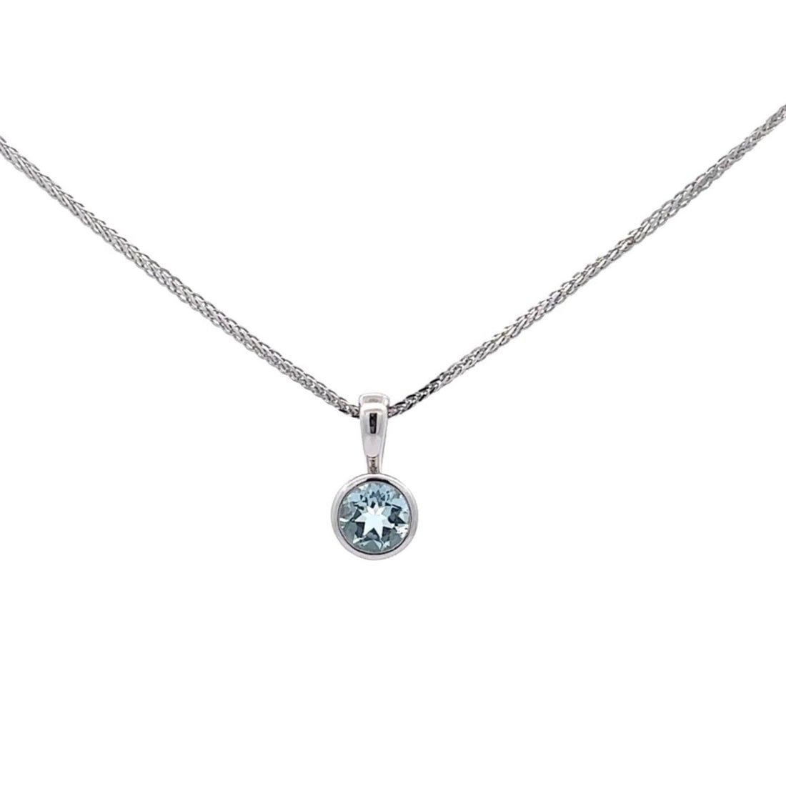 Baikalla Jewelry Aquamarine Necklace Baikalla 14K White Gold Round Aquamarine AAA Pendant Necklace