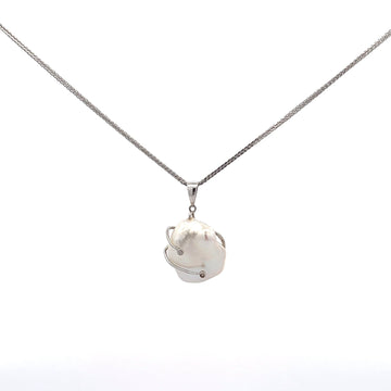 Baikalla Jewelry Gemstone Pendant Necklace Baikalla 14k White Gold Freshwater Pearl Pendant Necklace With Diamonds