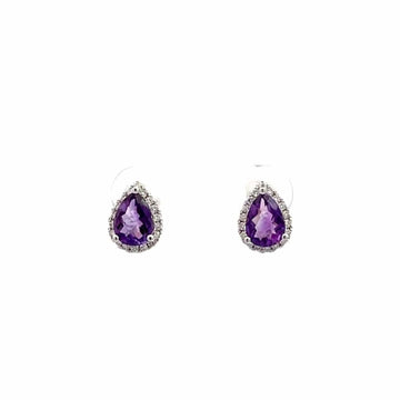 Baikalla Jewelry Silver Gemstones Earrings Baikalla™ 14k White Gold Pear Amethyst Stud Earrings