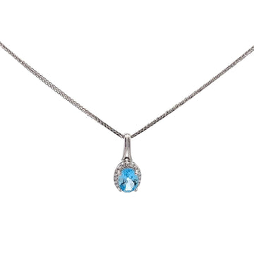 Baikalla Jewelry Topaz Necklace Baikalla 14K Gold Oval Swiss Blue Topaz AAA Pendant Necklace With Diamonds