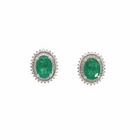 Baikalla Jewelry Silver Gemstones Earrings Baikalla™ Classic 18k White Gold AA Emerald Stud Earrings With Diamonds