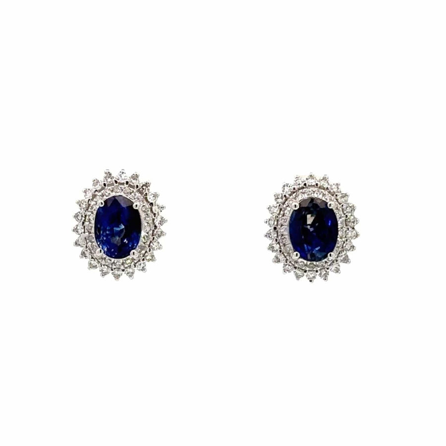 Baikalla Jewelry Silver Gemstones Earrings Baikalla™ 18k White Gold Sapphire With Diamond Stud Earrings