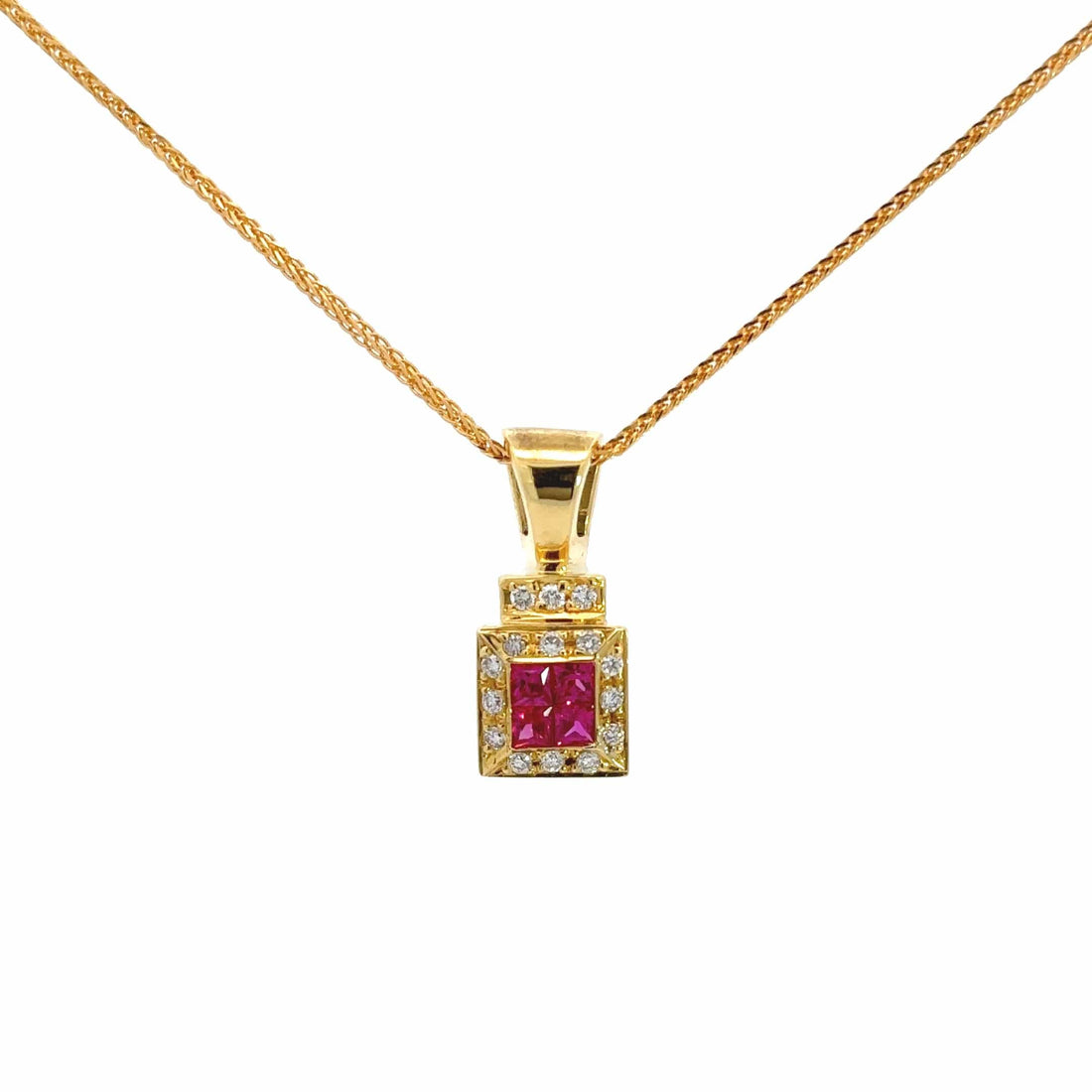 Baikalla Jewelry Gold Aquamarine Necklace 14k Yellow Gold Natural Pink Ruby Pendant Necklace