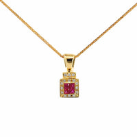 Baikalla Jewelry Gold Aquamarine Necklace 14k Yellow Gold Natural Pink Ruby Pendant Necklace