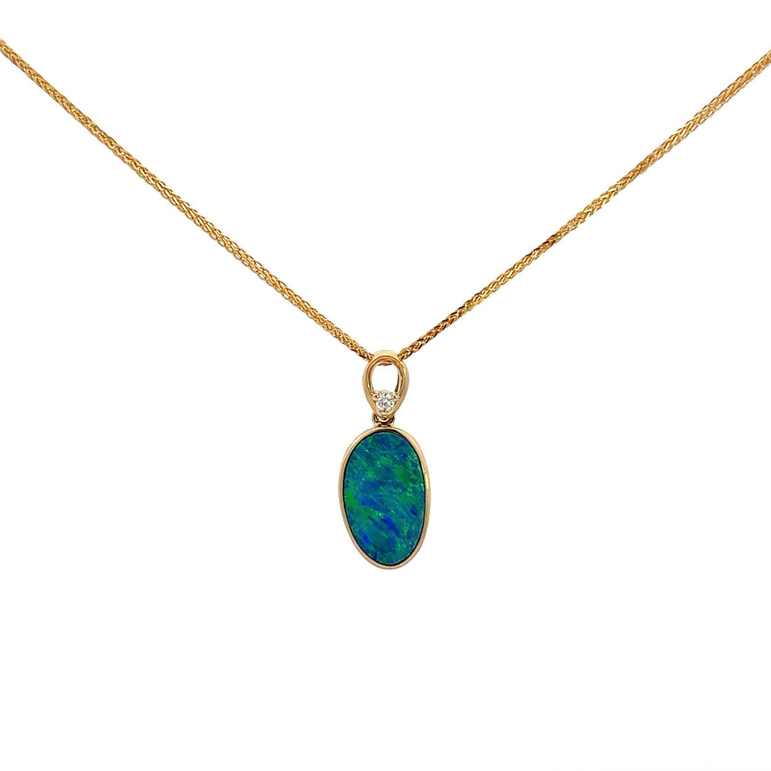 Baikalla Jewelry Gemstone Pendant Necklace Pendant Only Baikalla 14k Yellow Gold Natural Opal Bezel Set Pendant Necklace