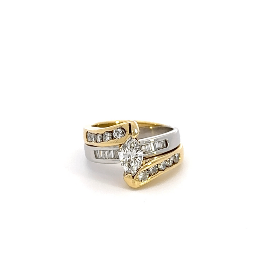 Baikalla Jewelry Diamond Ring Baikalla Antique Two Tone Platinum and 18k Gold Diamond Ring