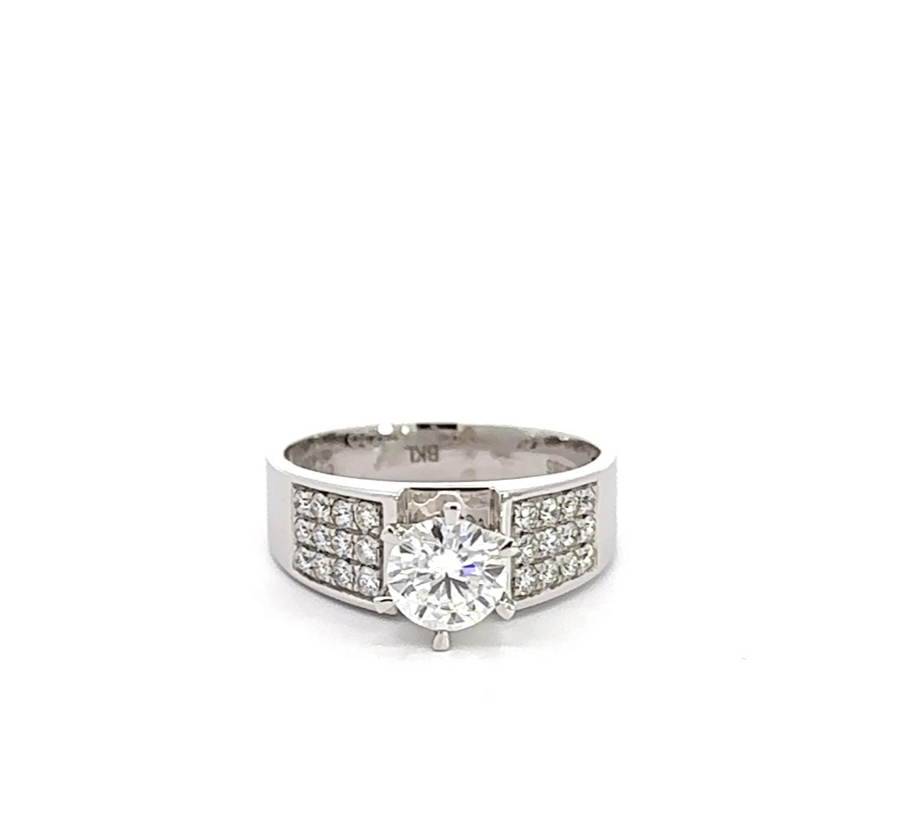 Baikalla Jewelry Diamond Ring Baikalla 14k White Gold Solitaire Moissanite and Diamond Engagement Ring