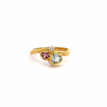 Baikalla Jewelry 18K Gold Tourmaline Ring 18k Yellow Gold Natural Tourmaline Diamond Ring