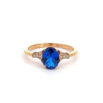 Baikalla Jewelry Gold Sapphire Ring 18k Rose Gold Lab-Created Sapphire Ring With CZ