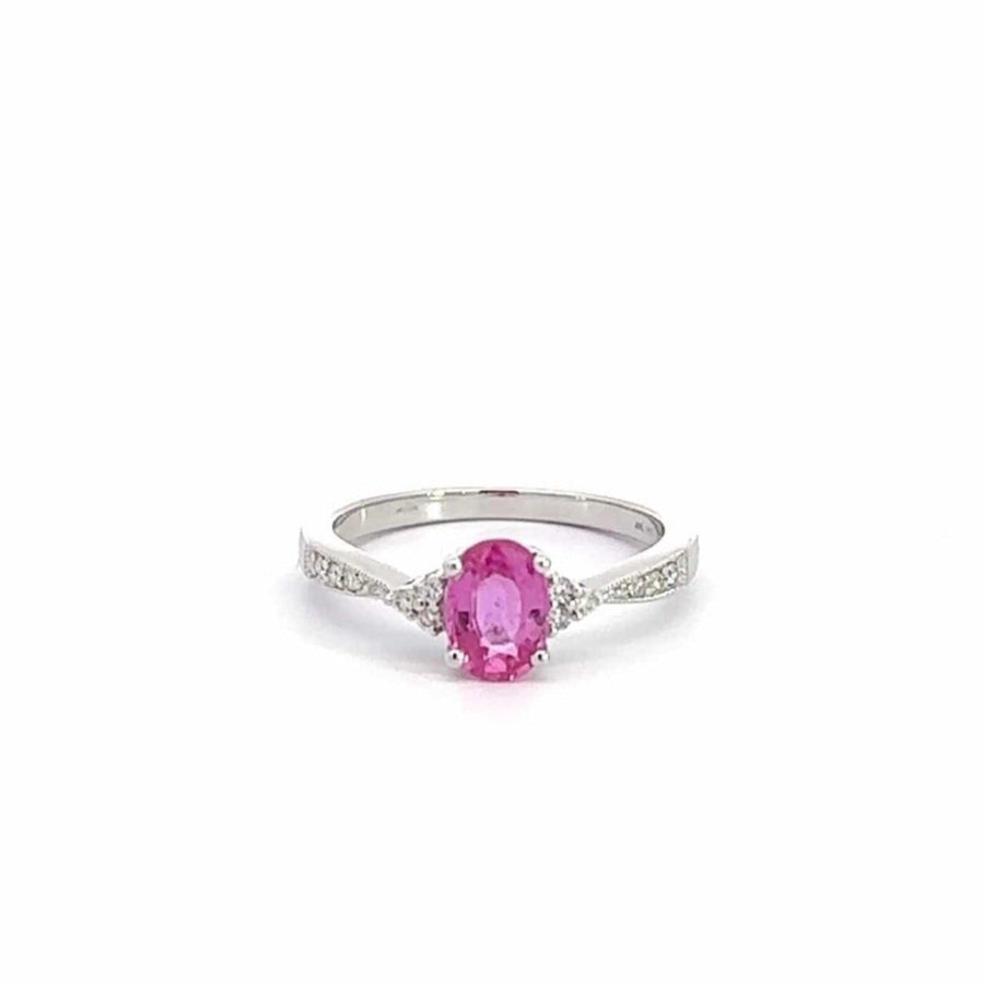 Baikalla Jewelry Gold Sapphire Ring 14k White Gold Natural Pink Sapphire Ring with Diamonds