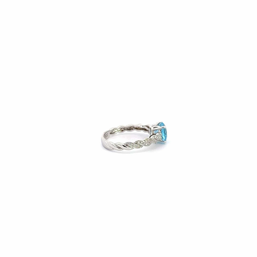 Baikalla Jewelry Gold Topaz Ring 14k White Gold Natural Blue Topaz Ring with Diamonds