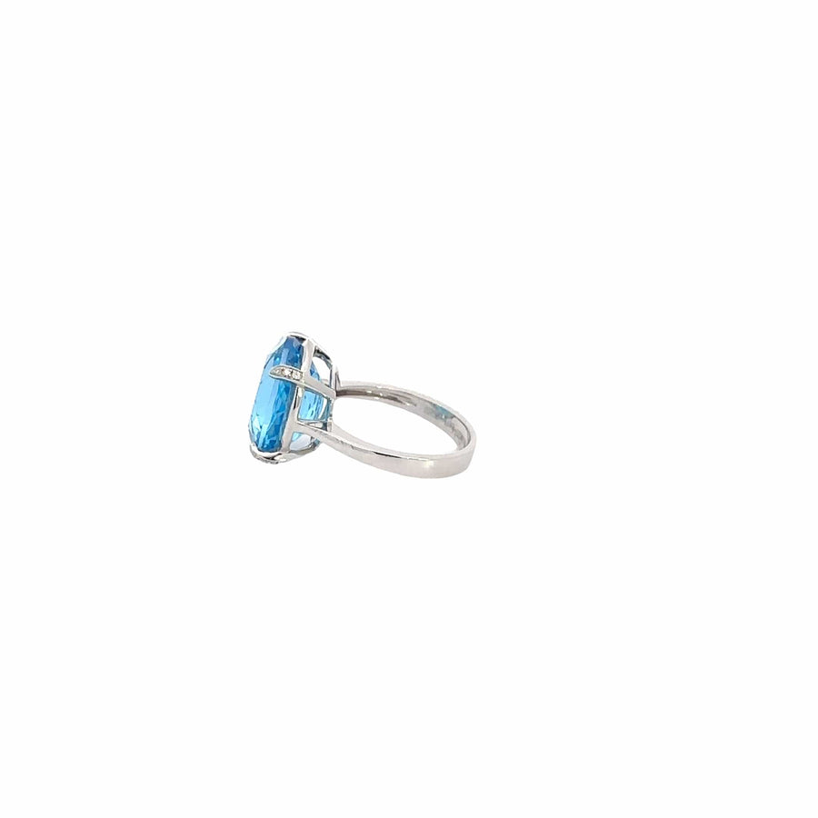 Baikalla Jewelry Gold Topaz Ring 18k White Gold Natural Blue Topaz Ring