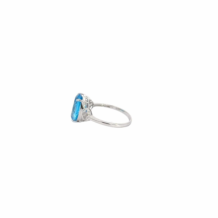 Baikalla Jewelry Gold Topaz Ring 18k White Gold Natural Blue Topaz Ring with Diamonds