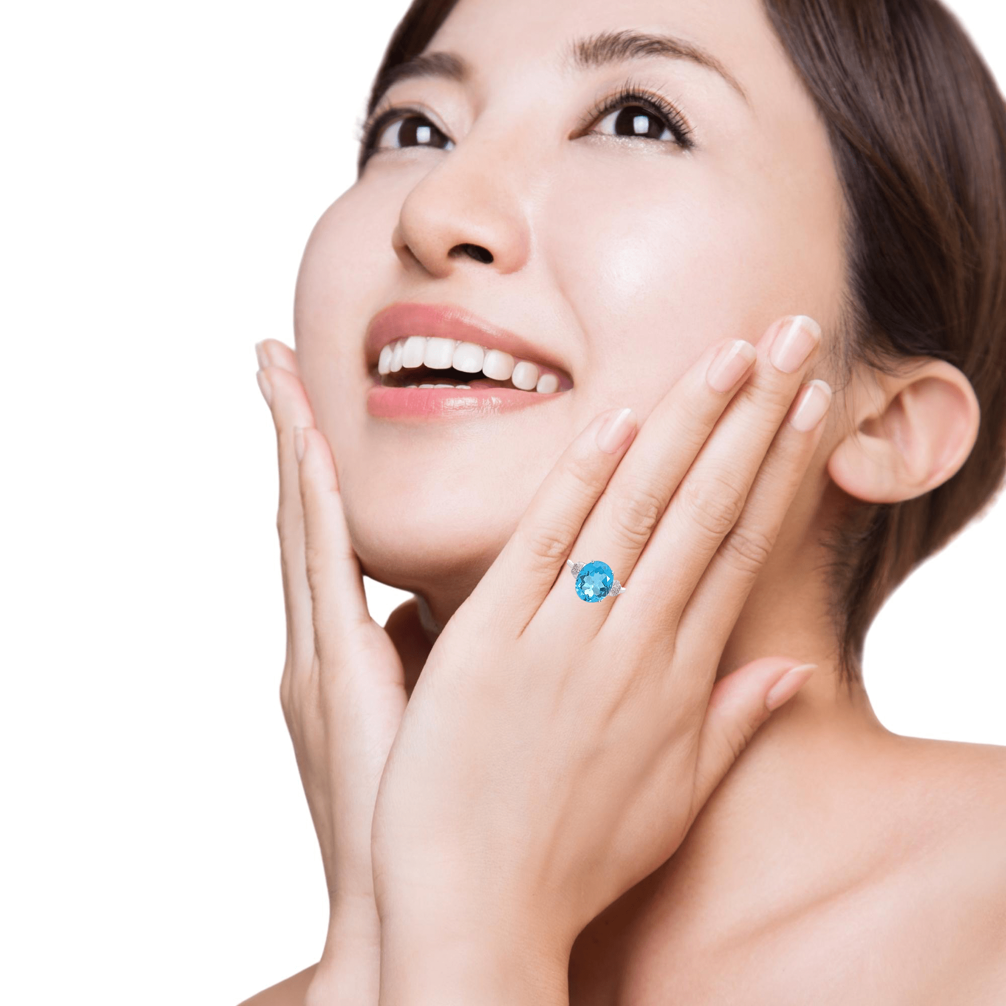 Baikalla Jewelry Gold Topaz Ring 5 18k White Gold Natural Blue Topaz Ring with Diamonds