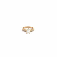 Baikalla Sterling Silver Moissanite Ring Baikalla 14k Gold Pear Moissanite Diamond 2 in 1 Engagement Ring Set