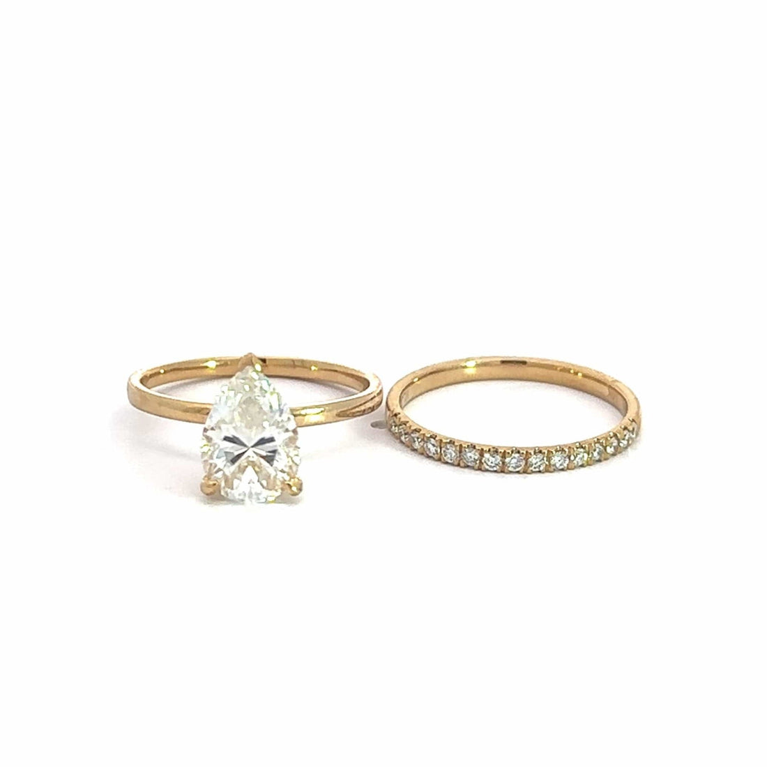 Baikalla Sterling Silver Moissanite Ring 4 Baikalla 14k Yellow Gold Pear Moissanite Diamond 2 in 1 Engagement Ring Set