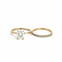 Baikalla Sterling Silver Moissanite Ring 4 Baikalla 14k Yellow Gold Oval Moissanite Diamond 2 in 1 Engagement Ring Set