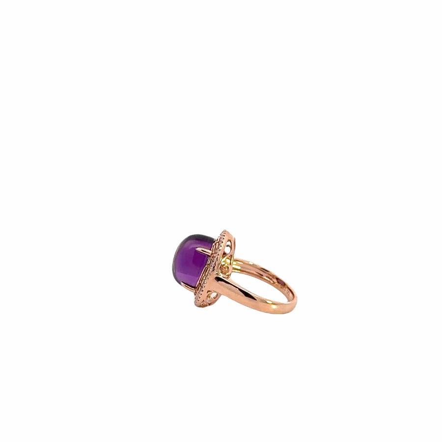 Baikalla Jewelry Gold Amethyst Ring 18k Rose Gold Genuine Amethyst and Diamond Ring