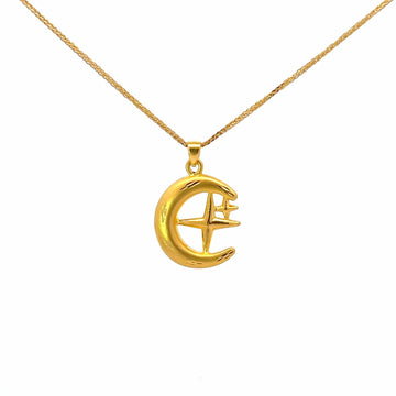 Baikalla Jewelry 24K Pure Yellow Gold Pendant Pendant Only 24k Gold Moon and Star Pendant Necklace