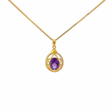 Baikalla Jewelry Gemstone Pendant Necklace Pendant Only 24K Yellow Gold Genuine AA Royal Amethyst Pendant Necklace