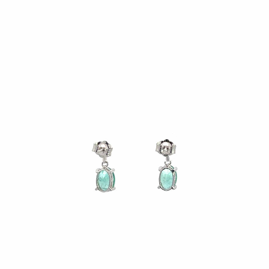 Baikalla Jewelry Silver Gemstones Earrings Baikalla™ Classic 14k White Gold Emerald Dangle Earrings