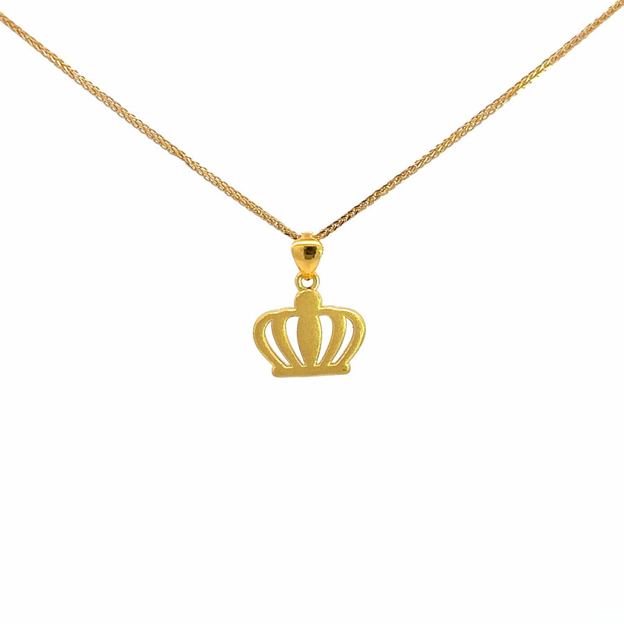 Baikalla Jewelry 24K Pure Yellow Gold Pendant With 24k Yellow Gold Chain 24k Yellow Gold Crown Pendant Necklace