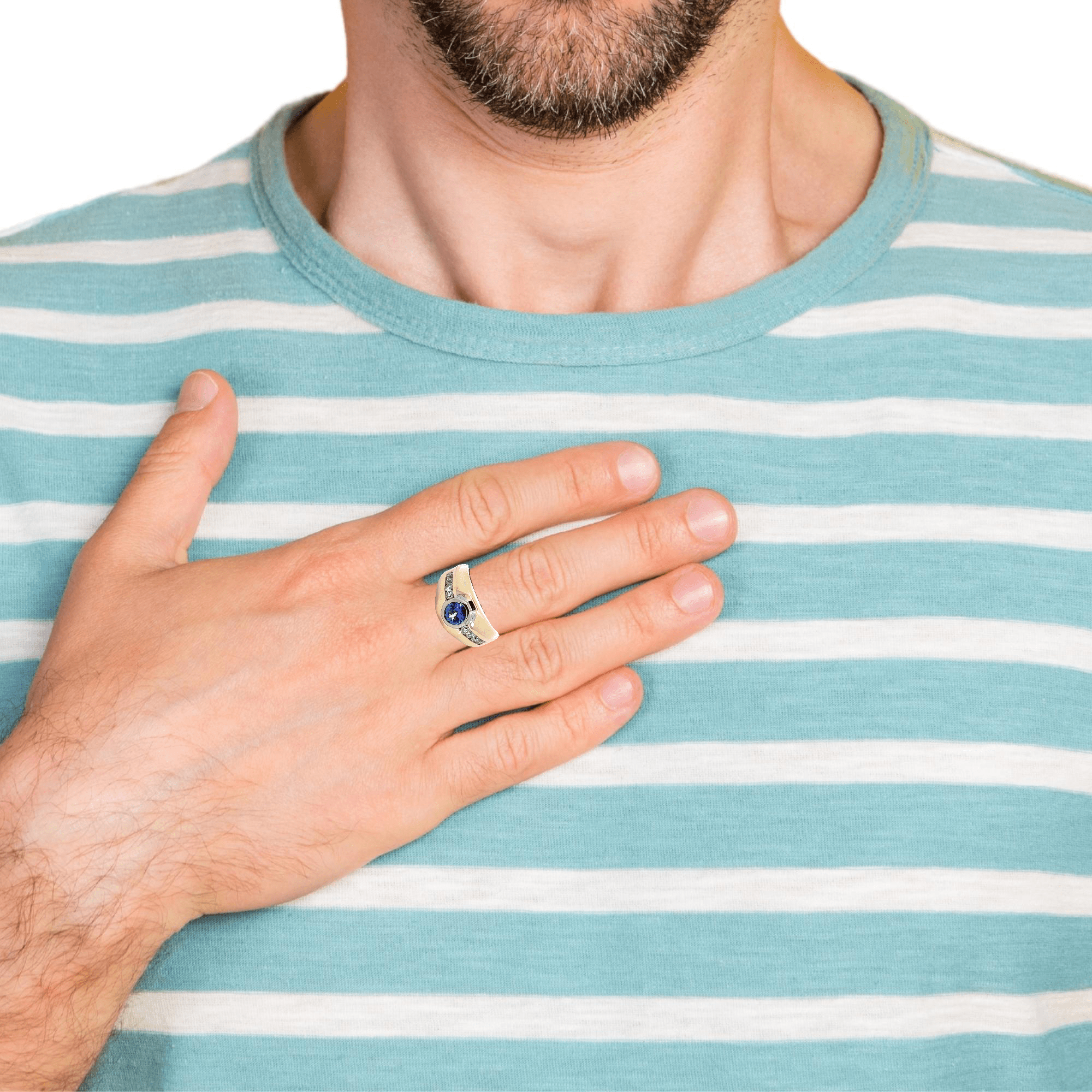 High 18k Yellow Gold Natural Round Tanzanite Men's Ring – BKLA