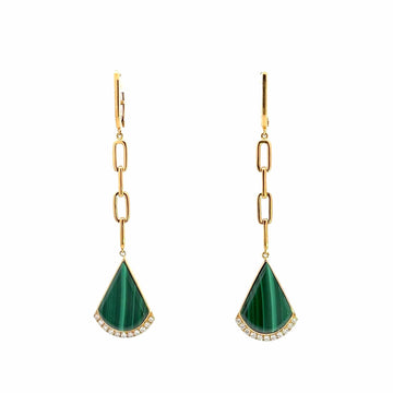 Baikalla Jewelry Gold Gemstone Earrings Baikalla 18K Yellow Gold Malachite and Diamond Dangle Earrings