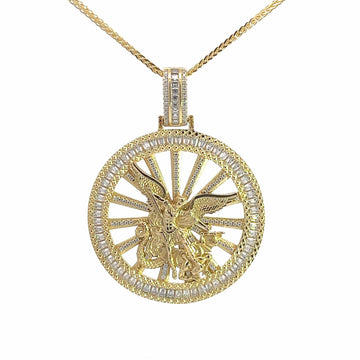 Baikalla Jewelry Sterling Silver Moissanite Pendant Sterling Silver Gold Plated Saint Michael Moissanite Charm Necklace