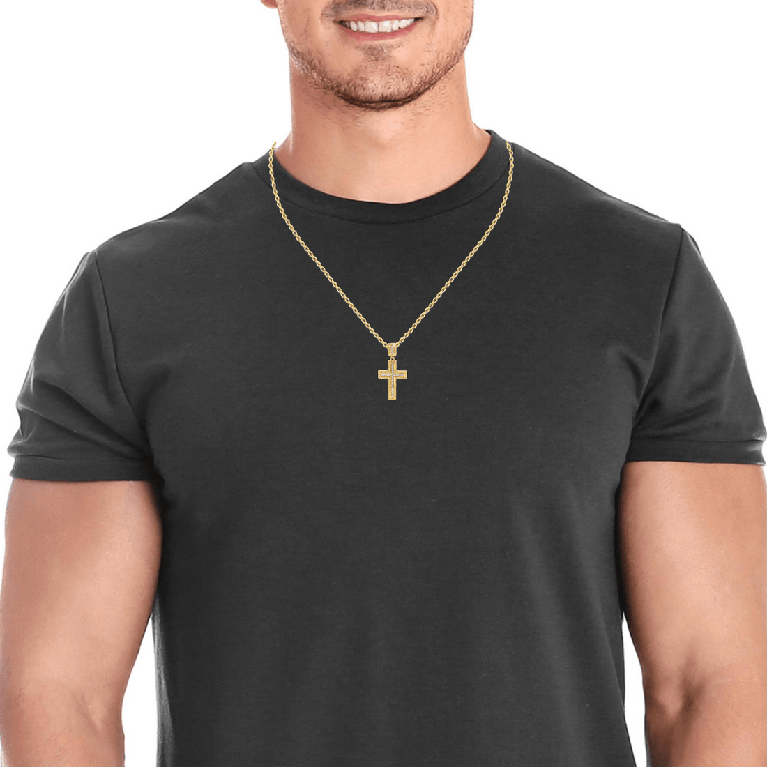Baikalla Jewelry 14K Pure Yellow Gold Pendant Copy of Sterling Silver Gold Plated Cross Moissanite Charm Necklace