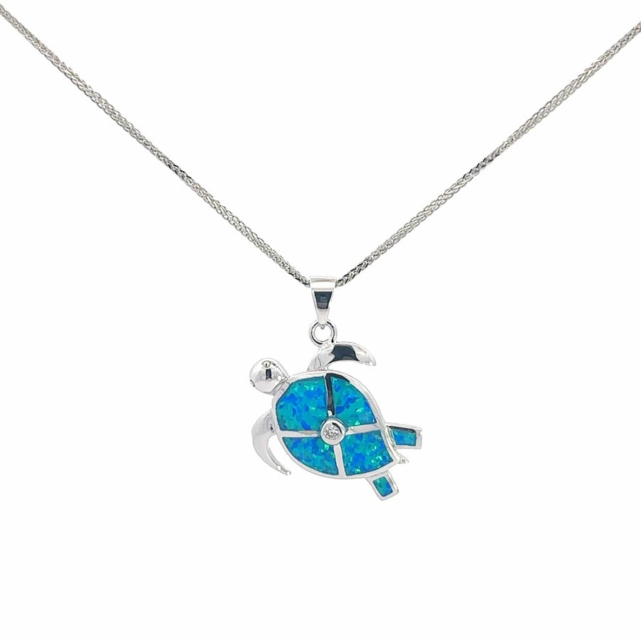 Baikalla Jewelry Gemstone Pendant Necklace Baikalla Sterling Silver Lab-Made Opal Turtle Bezel Pendant Necklace