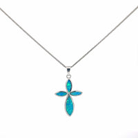 Baikalla Jewelry Gemstone Pendant Necklace Blue Opal Baikalla Sterling Silver Lab-Made Opal Pendant Necklace