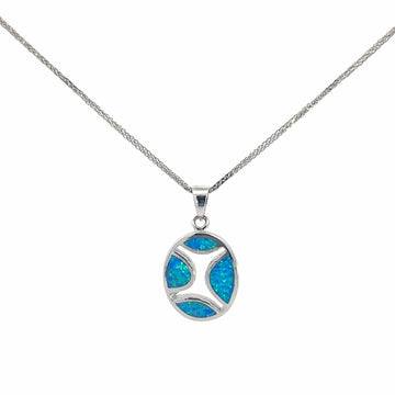 Baikalla Jewelry Gemstone Pendant Necklace Blue Opal Baikalla Sterling Silver Lab-Made Opal Pendant Necklace